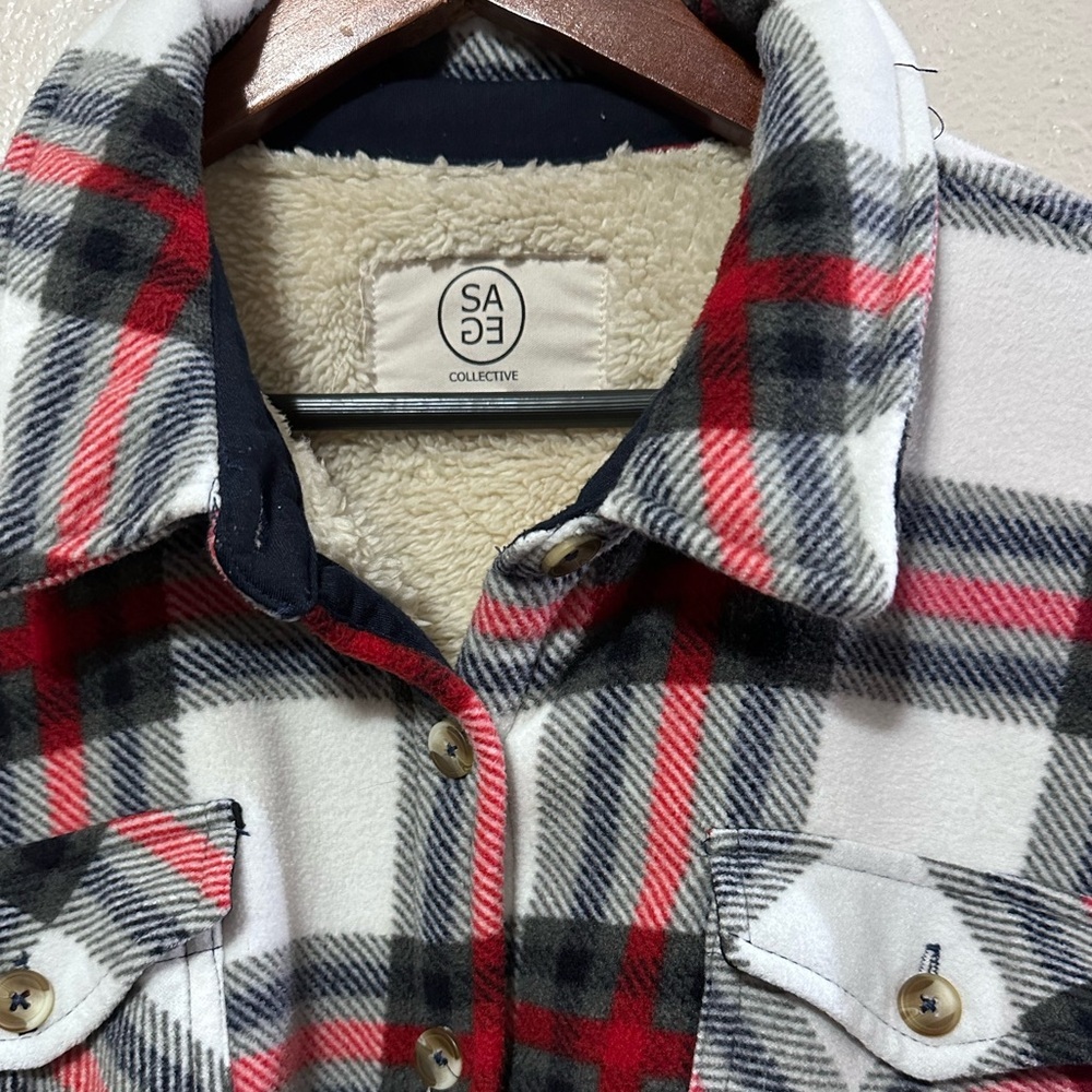 Sage Collective Ladies Shirt Jacket Red Plaid Women's XXL Sherpa shacket - Picture 7 of 11